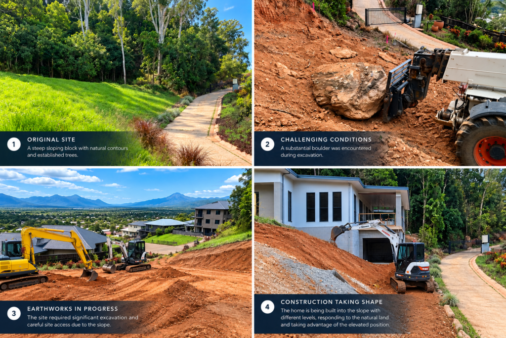 Maynard Close sloping site home construction by Neater Homes Cairns